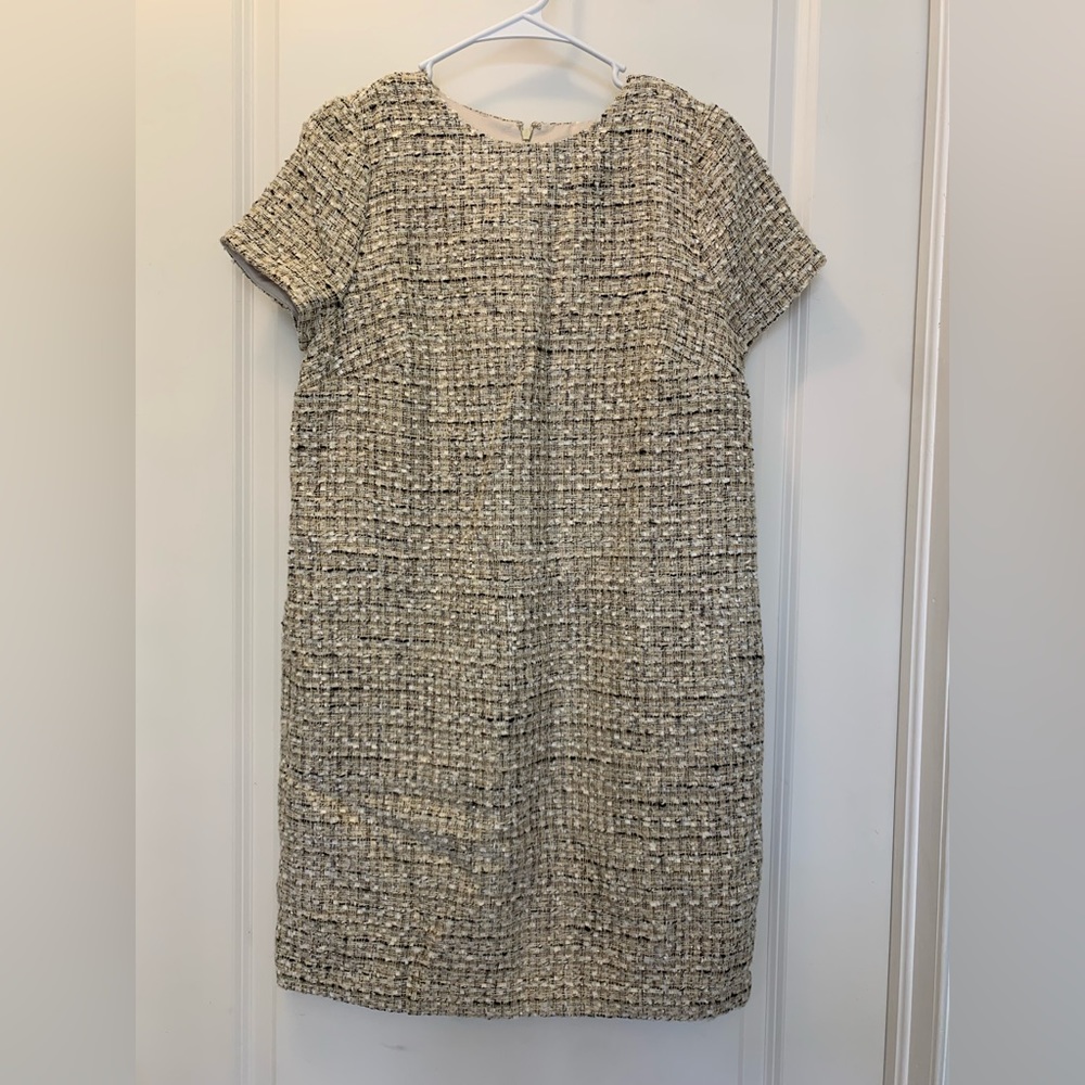 Ann Taylor cream shimmer tweed shift dress size 8